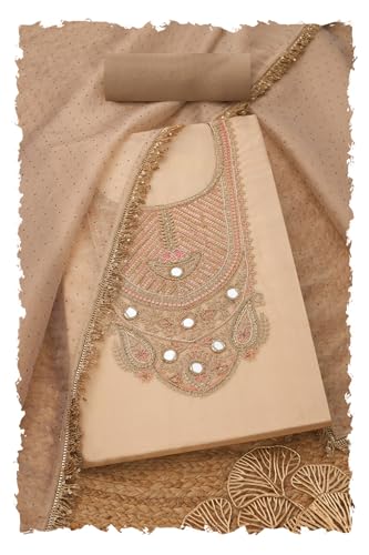 Soch Womens Beige Tissue Embroidered Unstitch Dress Material With Cutdana