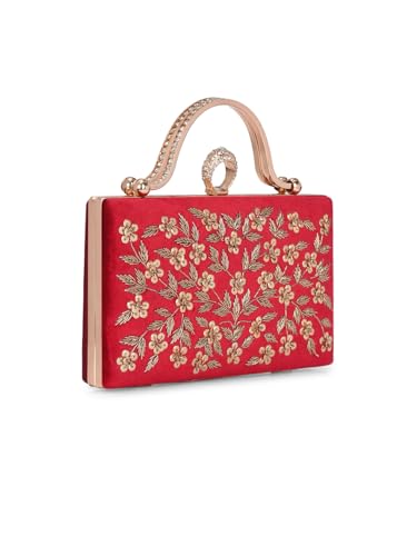TOOBA Red Handicraft Beautiful Bling Box Clutch Bag for Wedding, Gift Family & Friends