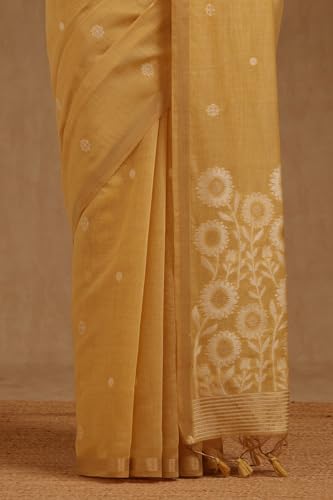 Soch Womens Yellow Chanderi Woven Design Saree