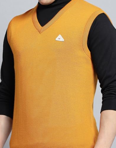 Monte Carlo Men's Wool Sleeveless Sweater | V-Neck | Regular Fit| Solid Pattern |Warm & Stylish Pullover Cardigan for Men Gold 5XL (Pack of 1)