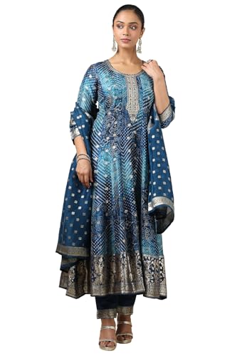 Soch Womens Blue Brocade Bandhani Chudidar Set With Zari