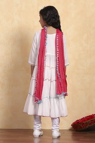 Biba Girl's White Cotton Tiered Solid Suit Set