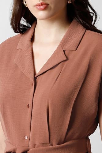 Women Brown Solid Knee Length Formal Dress