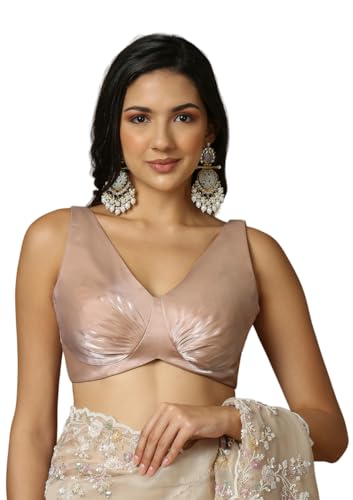 Salwar Studio Women's Biege Ruched Saree Blouse-RI-0029-BIGE-32