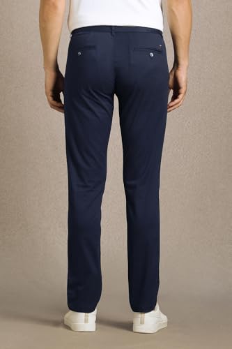 Men Navy Solid Flat Front Casual Trousers
