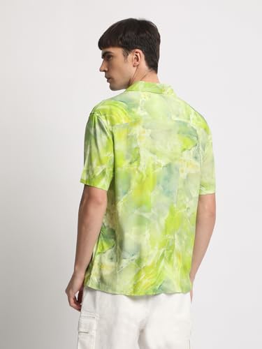 THE BEAR HOUSE Men's Abstract Printed Casual Shirt Green