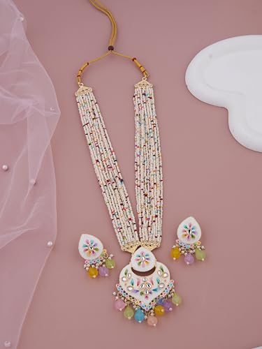 GC PREMIUM JEWELLERY Traditional Gold-Plated Meenakari Jewellery Set with Kundan and Floral Design