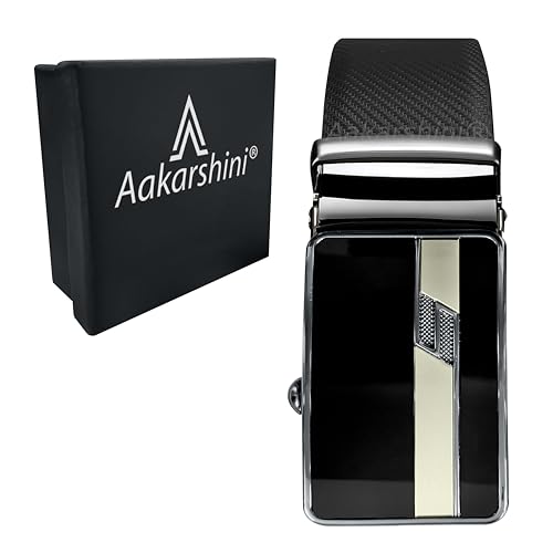 Aakarshini® Auto-Lock Italian Leather Belt for Men | Reversible Black/Brown Formal Belt | Adjustable No-Hole Design | Refer to Size Chart