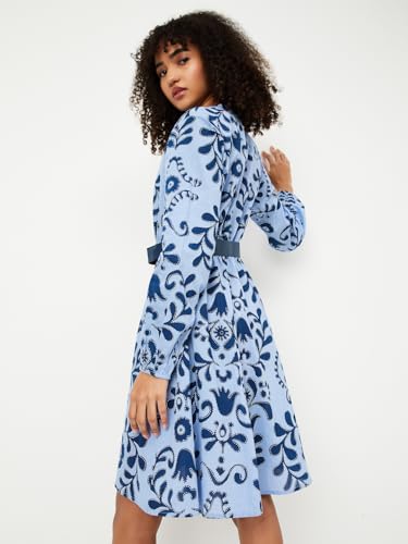 Max Kalki x Max Women Printed Belted Shirt Dress(Blue_XS)