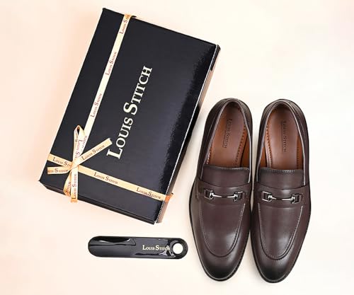 LOUIS STITCH Men's Brunette Brown Shoes Slipon Style Comfortable Moccasins with Buckle for Men (Size-8UK)(RGMCAB)