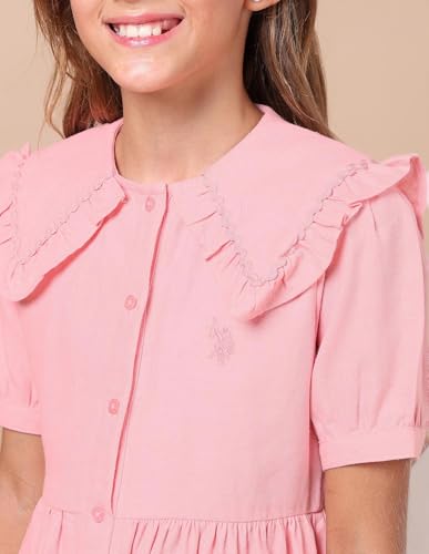 U.S. POLO ASSN. Kids Regular fit Cotton Short Sleeves Round Neck Dresses (UGDRS0425_Pink_13-14Y)