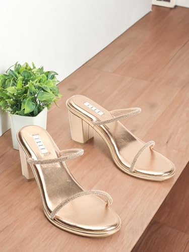 ELLE Women's Fashionable Slip On Heel Sandals Colour-Rose Gold, Size-UK 8
