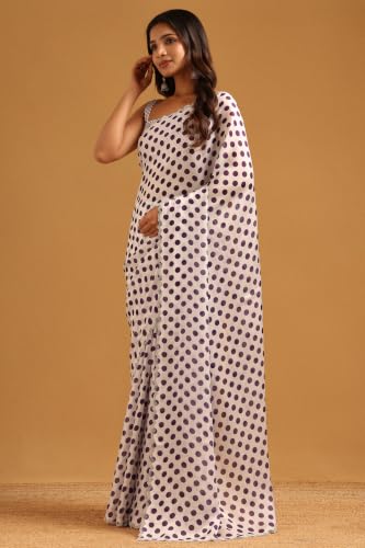 Soch Womens Purple Satin Polka Dots Stone Embellished Saree
