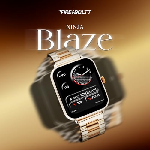 Fire-Boltt Ninja Blaze Smart Watch, Stainless Steel Strap & Steel Body, 1.83” Display Bluetooth Calling Built-in Mic & Speaker, 120+ Sports Modes, Smartwatch for Man and Woman Rose Quartz