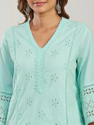 BIBA Solid Cotton Straight Casual Kurta With Pant And Dupatta