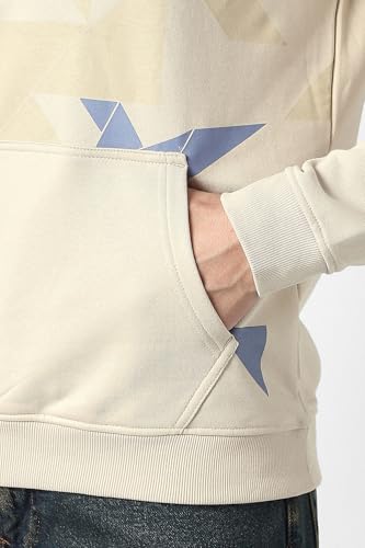 Men Beige Print Hooded Neck Sweatshirt