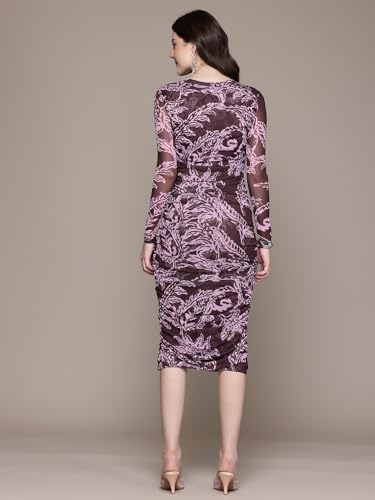 Label RITU KUMAR Full Sleeves Round Neck Printed Long Dress Purple