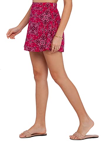 Zink London Women's Pink Printed Flared Skirt
