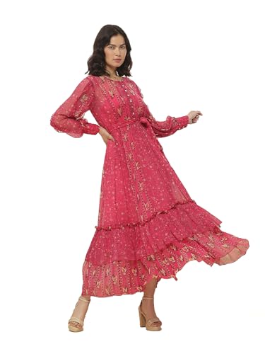 Label RITU KUMAR Fuchsia Botanic Print Long Dress with Inner
