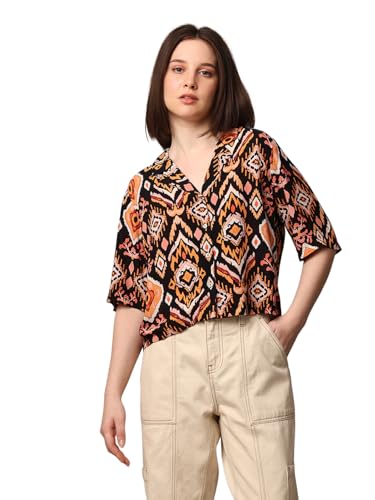 ONLY Women Printed Regular Fit Casual Black Shirt