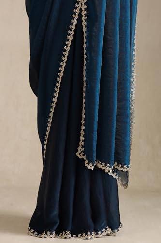Soch Womens Blue Organza Saree With Stone Work