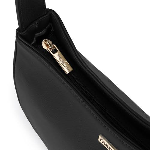 Fastrack Curve Shoulder Bag | Black Pebbled Faux-Leather Women’s Handbag | Gold Hardware Finish with Sturdy Handle, Zipper Closure & Organised Storage