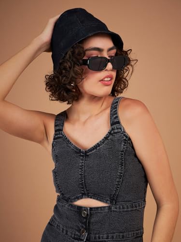 Sassafras Women Black Denim Wash Strappy Dress -S