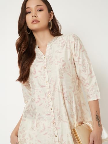 Max Women Floral Print A-line Kurta (White_L)