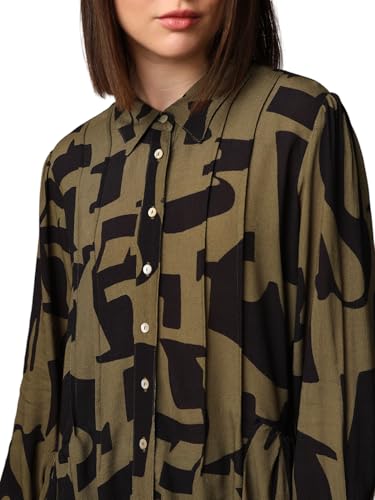ONLY Women Abstract Print Regular Fit Casual Green Shirt
