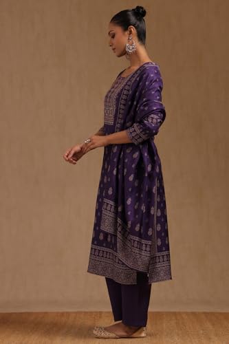 Soch Womens Purple Viscose Blend Ethnic Motifs Suit Set With Mirror And Cutdana