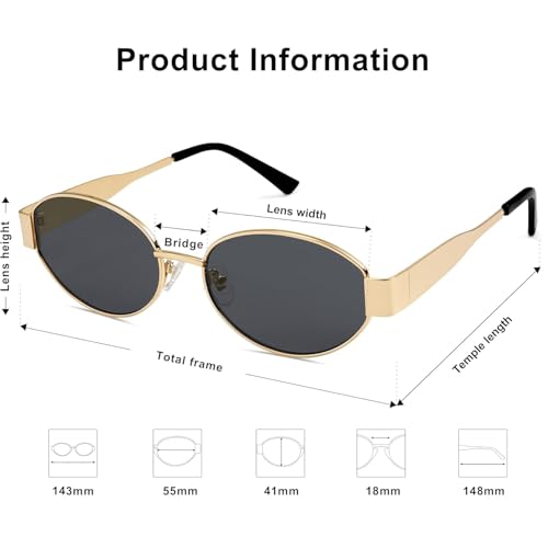 Vibe lens by HASHTAG EYEWEAR Retro Oval Sunglasses for Women | UV400 Protection Shades | Lightweight Metal Frame | Vintage Style Eyewear | Classic Elegant Design