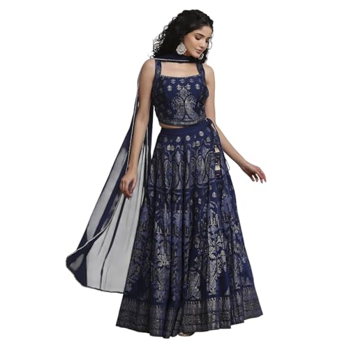 Biba Women Blue Fitted Printed Lightweight Lehenga Set_32