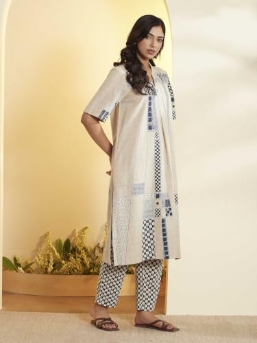 BIBA Cotton Printed A-Line Casual Kurta With Palazzo