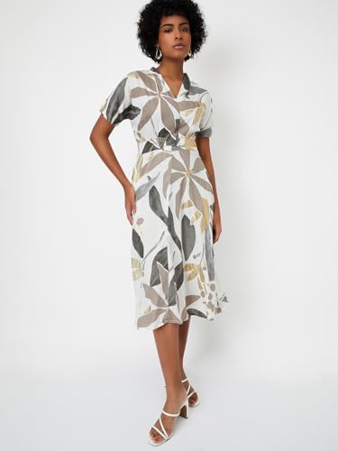 Women Printed A-Line Dress,Off White,XS