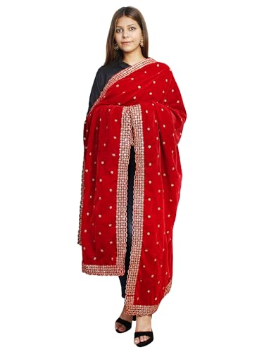 Matelco Women's Velvet Embroidered Dupatta (Red)