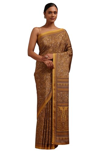 Soch Womens Mustard Crepe Paisley Print Saree