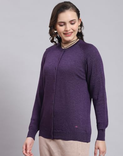 Monte Carlo Womens Pure Wool Solid Sweater (1230708Rn-2452-44, Purple Mix, 3XL)