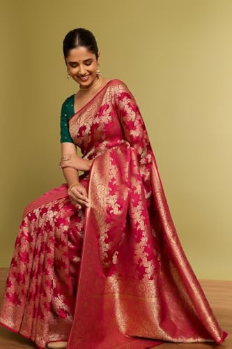 Taneira Women Dark Pink Viscose Woven Saree with Unstiched Blouse Piece (SAPP02AB0923-Dark Pink)