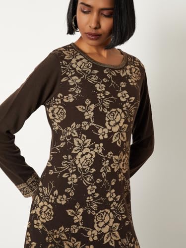 Max Women Floral Knit Straight Kurta (Brown_XXL)