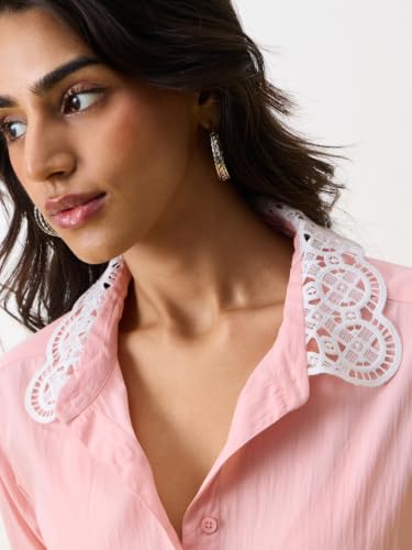 The Souled Store Classic Solids: Salmon Women and Girls Full Sleeves Collared Salmon Solid Cotton Nylon Blend Regular Fit Business Wear Lightweight Casual Shirt