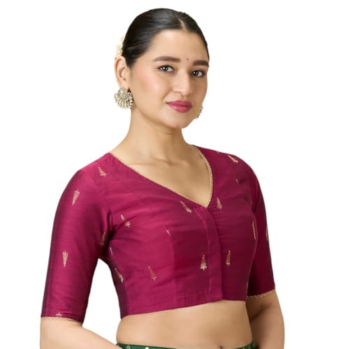 Studio Shringaar Women's Handloom Cotton Silk Readymade Saree Blouse (Wine, 42)