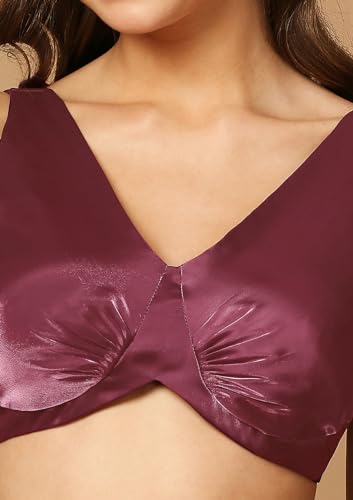 SALWAR STUDIO Women's Maroon Ruched Saree Blouse-RI-0028-MRON-40
