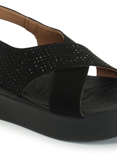 ELLE Women's Fashionable Adjustable Strap Comfartable Sandals Colour-Black, Size-UK 4