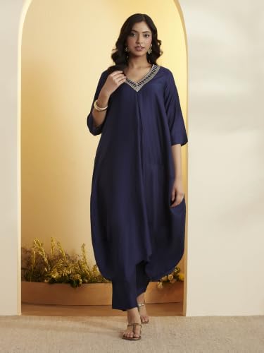 BIBA 88% Viscose 12% Silk Solid Work Wear Kalidar Kurta With Palazzo