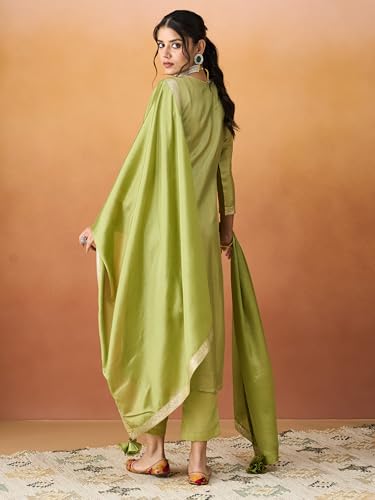 Hritika Green Pure Silk Woven Kurta with Pants and Dupatta Set | Ethnic Set | Suit Set | Kurta Set | Wedding Suit Set for Women