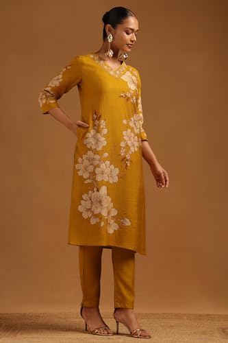 Soch Womens Mustard Desert Storm Floral Kurta Set With Cutdana