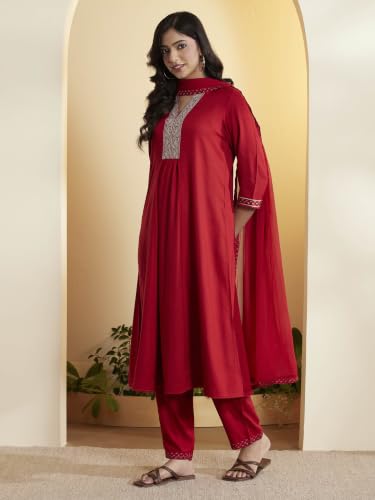 BIBA 100% Viscose Solid Semi-Formal Straight Kurta With Palazzo And Dupatta