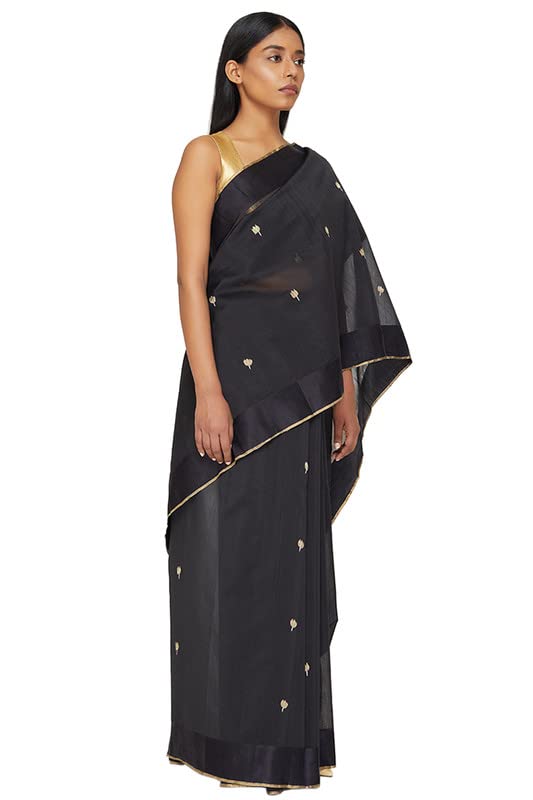Satya Paul Grey Cotton Silk Printed Woven Women Saree with Blouse piece
