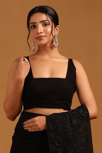 Soch Womens Black Georgette Botanical Saree With Stone Work