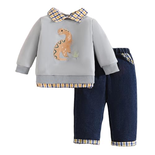 Hopscotch Boys Full Sleeves Checks Print Grey Jeans Set For Ages (3-4 Years)